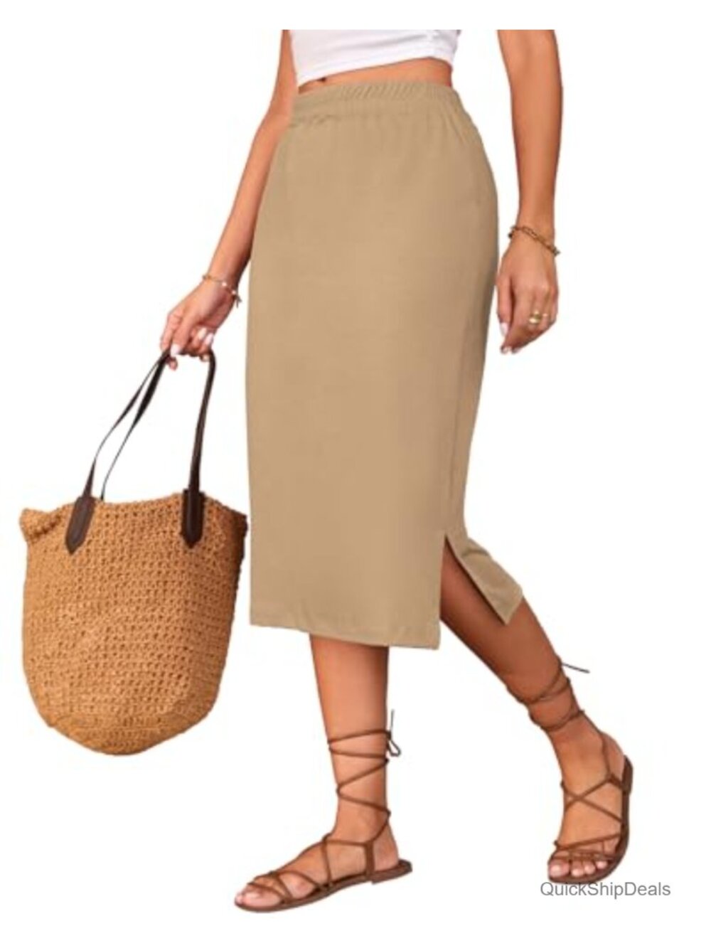 Midi Skirts for Women High Waisted Side Slit Long Skirts